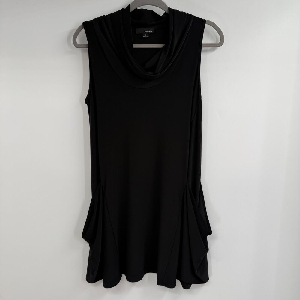 Sun Kim Cowl Neck Tunic Womens S Black Sleeveless Lagenlook Pocket Stretch